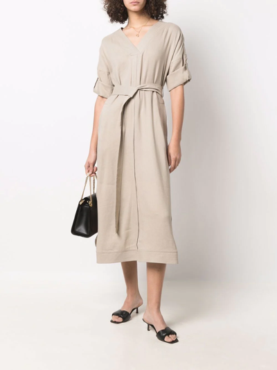 Shop Lorena Antoniazzi Belted Midi Dress In Nude