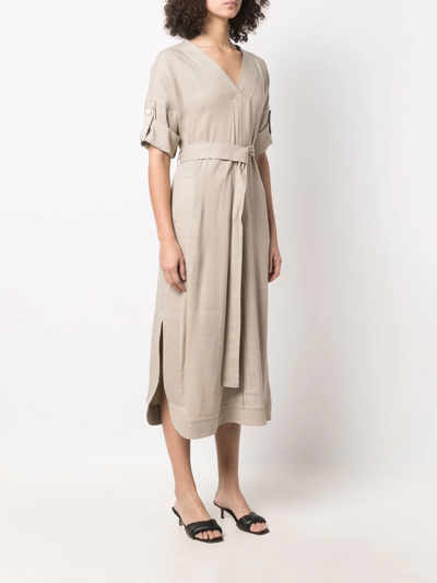 Shop Lorena Antoniazzi Belted Midi Dress In Nude