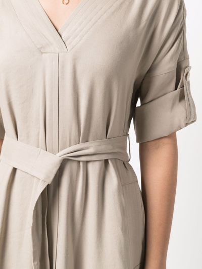 Shop Lorena Antoniazzi Belted Midi Dress In Nude