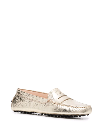 Shop Tod's Gommino Crackled-leather Loafers In Gold