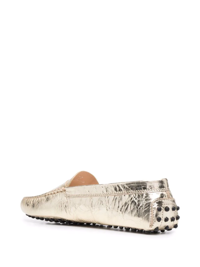 Shop Tod's Gommino Crackled-leather Loafers In Gold
