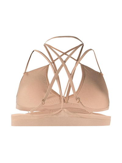 Shop Adamo Ribbed Multi-strap Cropped Top In Nude