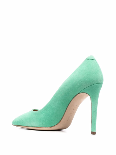 Ferragamo Suede 115mm Pointed Toe Pumps In Grün