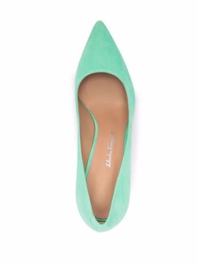 Ferragamo Suede 115mm Pointed Toe Pumps In Grün