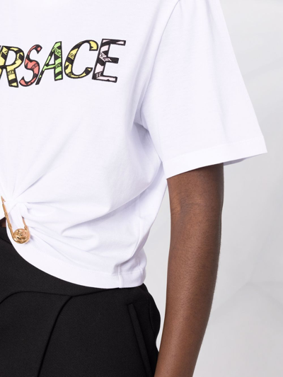 Shop Versace Safety Pin Logo T-shirt In Weiss