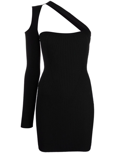 Shop Adamo Ribbed Asymmetric Mini Dress In Schwarz