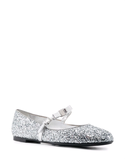 Ferragamo Bow-detail Glitter Ballerina Shoes In Silber