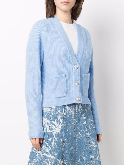 Shop Ganni Ribbed-knit Button-fastening Cardigan In Blau