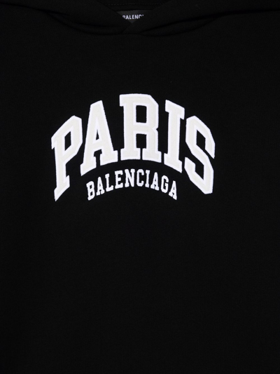 Shop Balenciaga Embroidered Paris Logo Hoodie In Black