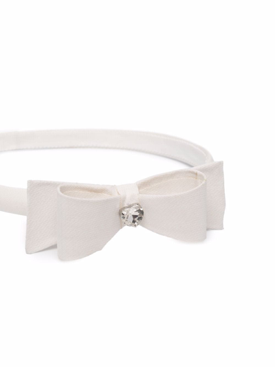 Shop Monnalisa Crystal-embellished Bow-detail Headband In White