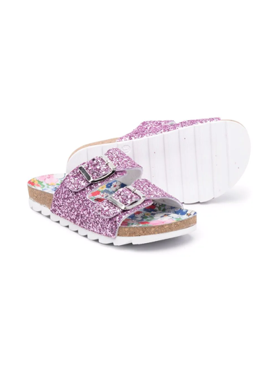 Shop Monnalisa Glitter Double-buckle Sandals In Pink