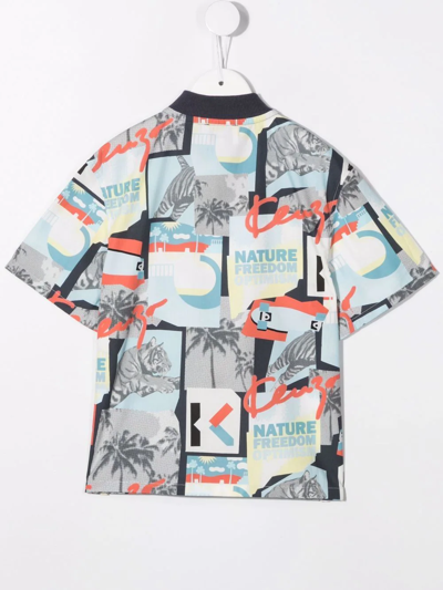 Shop Kenzo Graphic-print Baseball-collar Shirt In Blue