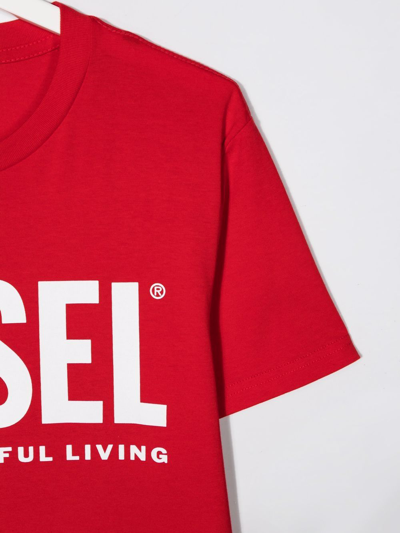 Shop Diesel Teen Logo-print Cotton T-shirt In Red