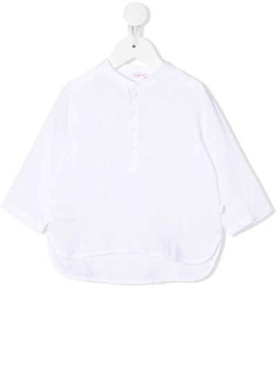 Shop Il Gufo Band-collar Linen Shirt In White