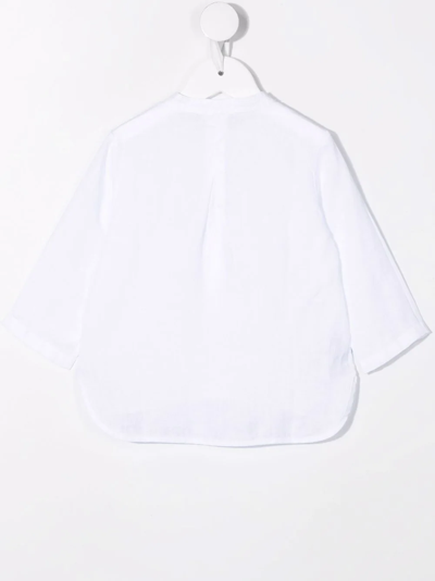 Shop Il Gufo Band-collar Linen Shirt In White