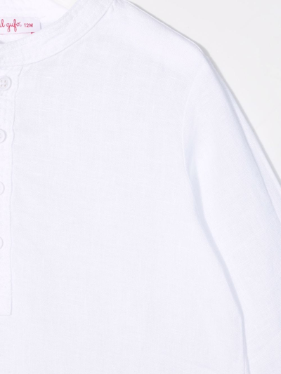 Shop Il Gufo Band-collar Linen Shirt In White