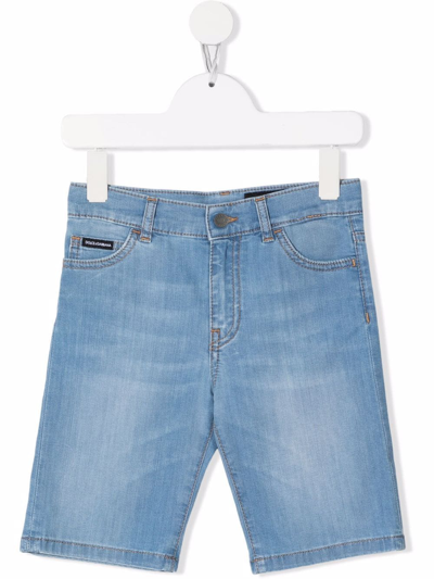 Shop Dolce & Gabbana Logo-patch Denim Shorts In Blue