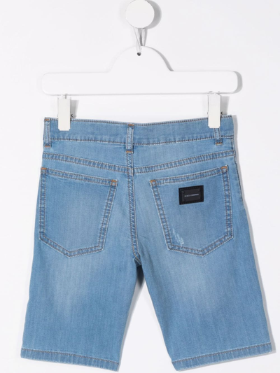 Shop Dolce & Gabbana Logo-patch Denim Shorts In Blue