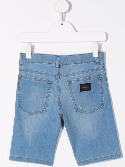Dolce & Gabbana Logo-patch Denim Shorts In Blue