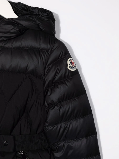 Shop Moncler Logo-patch Padded Hooded Coat In Black