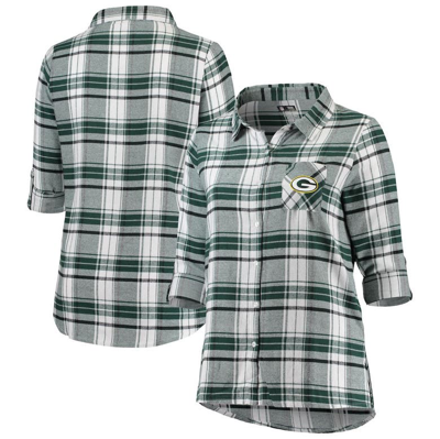 Shop Concepts Sport Green/black Green Bay Packers Plus Size Accolade Long Sleeve Button-up Nightshirt