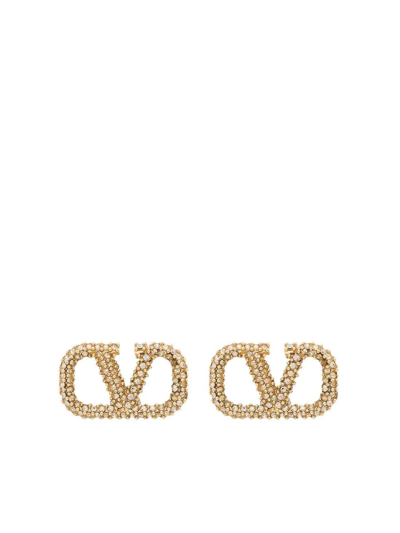 Shop Valentino Garavani Earrings In Oro 18/crystal Silver Shade