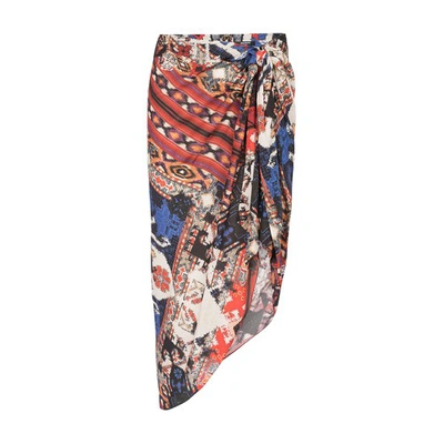 Shop Balmain Jersey Sarong Skirt In Multicolore