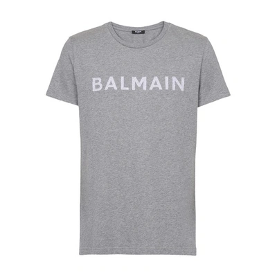 Shop Balmain T-shirt With Pale Logo Appliqué In Gris Chin Fonc Gris Chin Clair