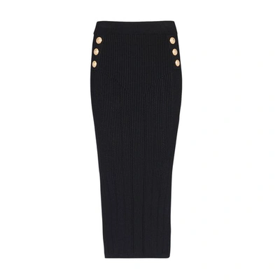 Shop Balmain Knitted Midi Skirt In Noir