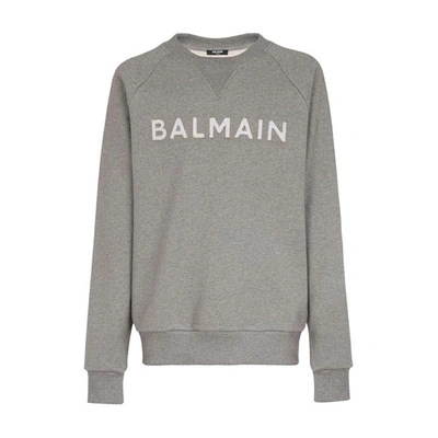 Shop Balmain Sweatshirt With Pale Logo Appliqué In Gris Chin Fonc Gris Chin Clair