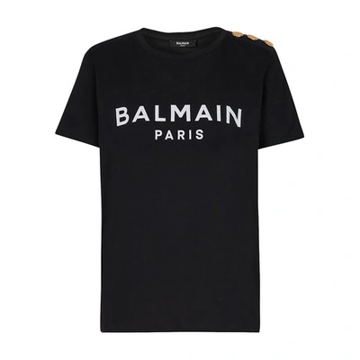 Shop Balmain Cotton T-shirt In Noir Blanc