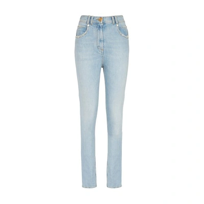 Shop Balmain Skinny Cut Jeans In Bleu Jean Clair