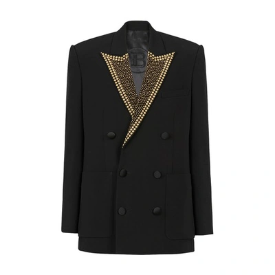 Shop Balmain Blazer With Studded Embroidery In Noir Or