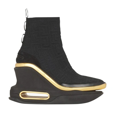 Shop Balmain B-bold Wedge Sneakers In Noir