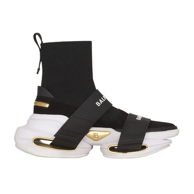 Shop Balmain B-bold High-top Sneakers With Straps In Noir Blanc