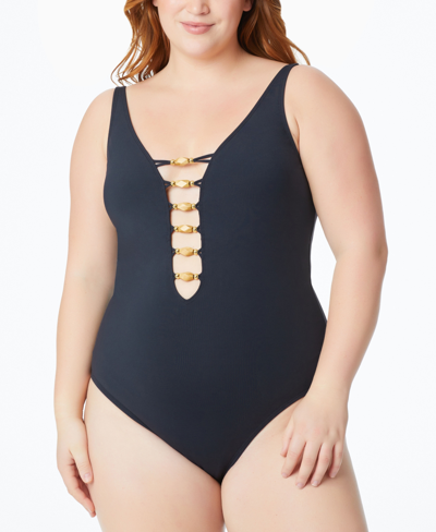 Shop Bleu By Rod Beattie Bleu Rod Beattie Plus Size Hardware Swimsuit Women's Swimsuit In Black