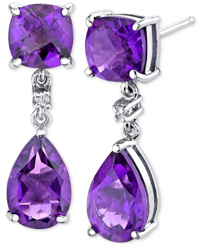 Shop Macy's Amethyst (4-3/8 Ct. T.w.) & Diamond Accent Drop Earrings In Sterling Silver In Purple