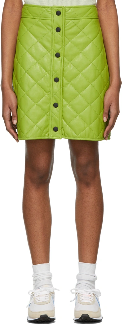 Shop Msgm Green Quilted Faux-leather Skirt In 36 Lime