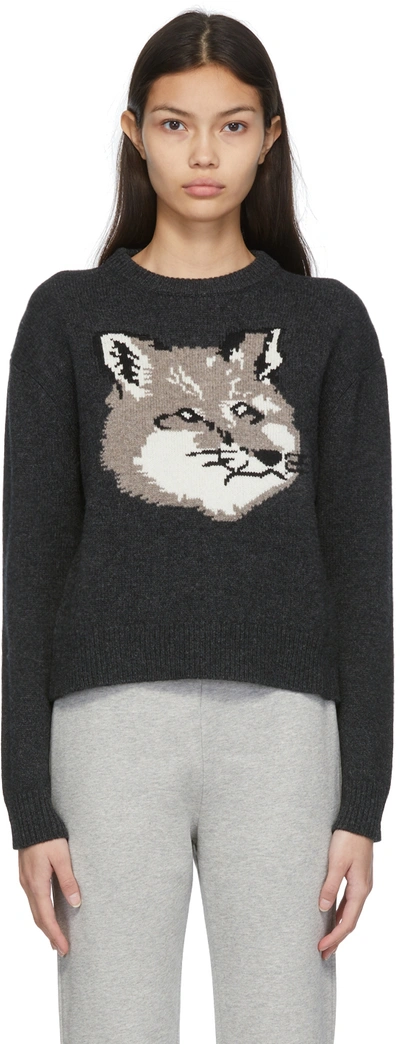 Shop Maison Kitsuné Ssense Exclusive Grey Big Fox Head Sweater In H170 Dark Grey Melan
