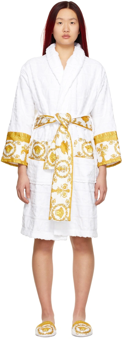 Shop Versace White 'i Heart Baroque' Bath Robe In Z4001 Bianco