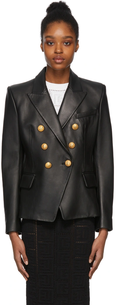 Shop Balmain Black Six-button Leather Jacket In 0pa Noir