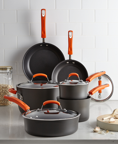 Rachael Ray Hard-anodized 10 Piece Cookware Set, Orange In Orange