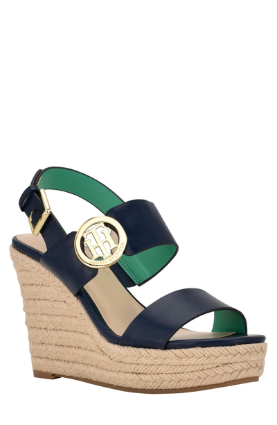 Shop Tommy Hilfiger Kahdy Espadrille Wedge Sandal In Dark Blue 400