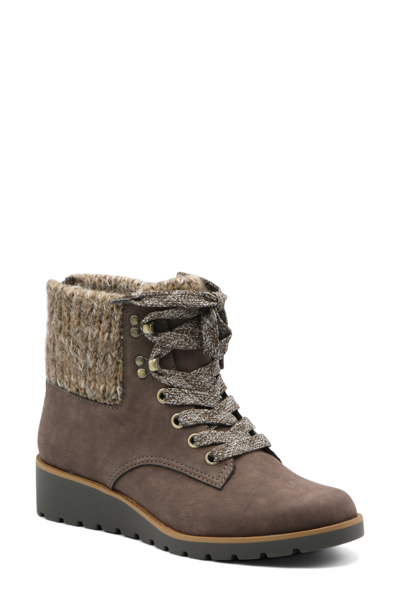 Shop Adrienne Vittadini Trilogy Knit Collar Lace-up Boot In Brown Knit