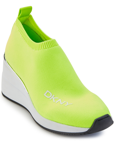 Shop Dkny Parks Slip-on Wedge Sneakers In Neon Green