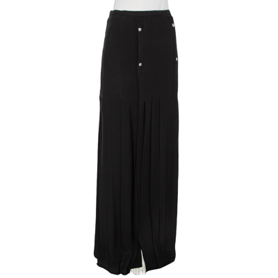 Pre-owned Versus Black Crepe Button Detail Pleated Maxi Skirt S