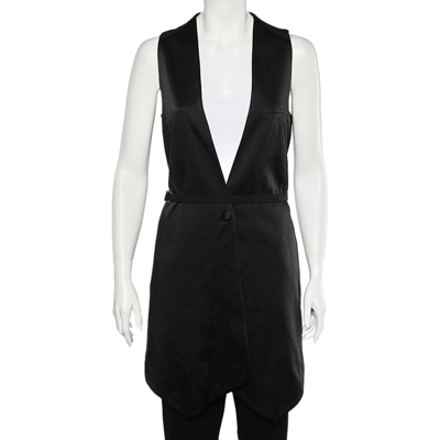 Pre-owned Givenchy Black Two Tone Sateen Belted Asymmetric Hem Vest M