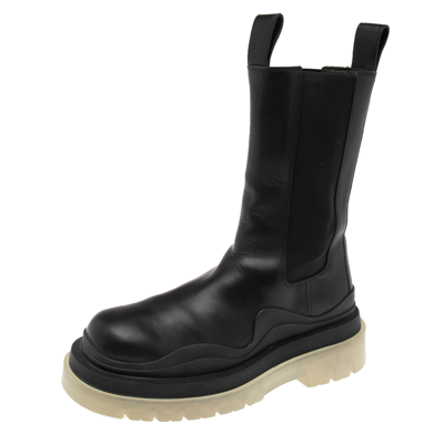 Pre-owned Bottega Veneta Black Leather Platform Chelsea Boots Size 38