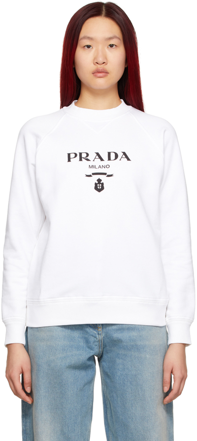 Prada White Oversized Logo Sweatshirt | ModeSens