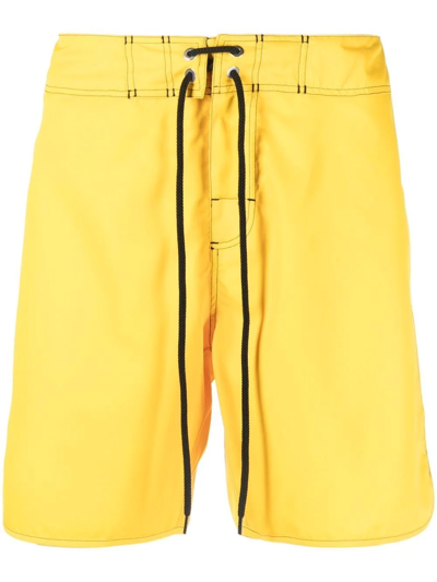 Shop Jil Sander Drawstring-waist Patch-pocket Swim Shorts In Yellow